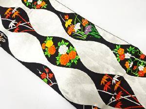 アンティーク　立涌に牡丹・菖蒲・竹笹模様織り出し袋帯（着用可）